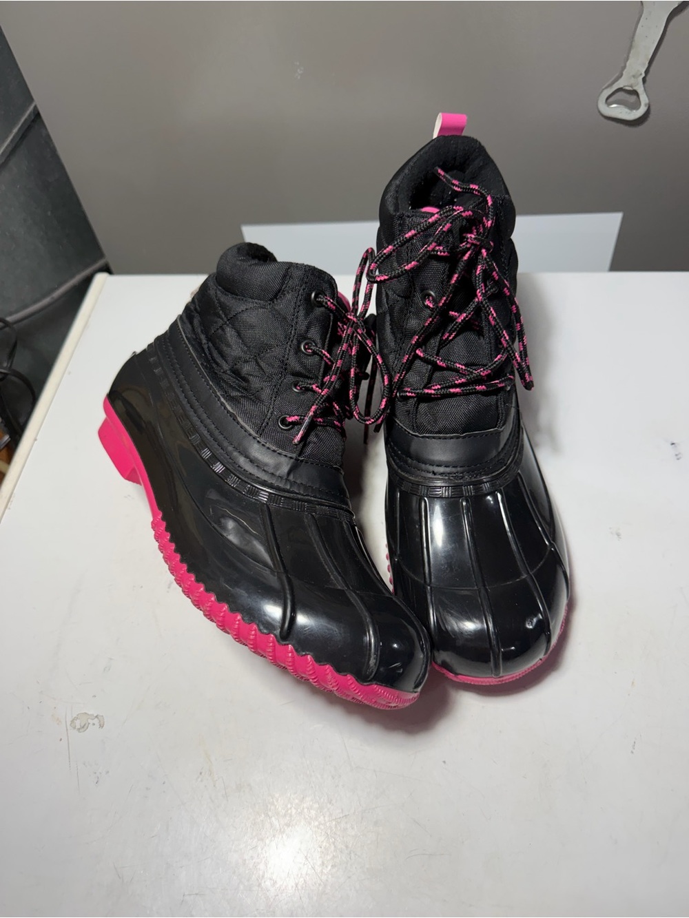 Sugar Women’s 10 Black and Hot Pink Waterproof Winter Rain Boots